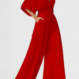 Isaura Mono Elegant cu Pantaloni Largi și Decolteu în Formă de V