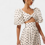 Set de Fustă și Cămașă cu Dots Sherine și Mâneci Pufoase