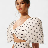 Sherine Polka Dot Sijon și Cămașă cu Mâneci Pufos