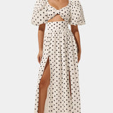 Sherine Polka Dot Sijon și Cămașă cu Mâneci Pufos