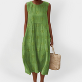Rochie din Bumbac Stilată fără Mâneci cu Buzunare