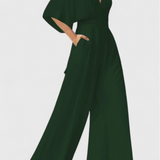 Isaura Mono Elegant cu Pantaloni Largi și Decolteu în Formă de V