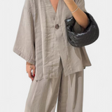 Eli Compleu oversized cu top cu decolteu în V și pantaloni drepți