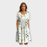 Rochie Florală cu Mâneci Scurte