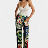 Pantaloni Drepți cu Talie Înaltă Arce cu Model Floral