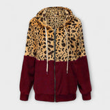 Lea - Pulover fleece cu glugă cu model de leopard