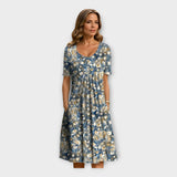Rochie Florală cu Mâneci Scurte