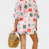 Mariluz Cămăși și Șorturi cu Model Roz