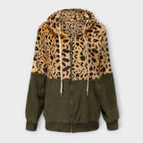 Lea - Pulover fleece cu glugă cu model de leopard