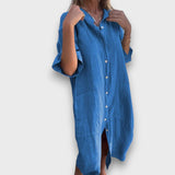 Rochie din In cu Butoni și Buzunare