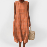 Rochie din Bumbac Stilată fără Mâneci cu Buzunare