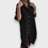 Rochie din In cu Butoni și Buzunare