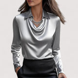 Charlotte – Elegantna Satenska Bluza s V-Izrezom