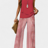 Martina Boho Elegant Set Fără Mâneci cu Pantaloni Drepți cu Model