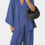 Eli Compleu oversized cu top cu decolteu în V și pantaloni drepți