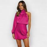 Rochie Satinată cu Design Asimetric