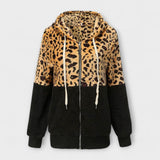 Lea - Pulover fleece cu glugă cu model de leopard