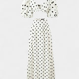 Sherine Polka Dot Sijon și Cămașă cu Mâneci Pufos