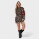 Júlia - Rochie din plasă cu model leopard și mâneci largi