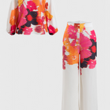 Sybella Set din Două Piese cu Umeri Decupați și Pantaloni Largi cu Model