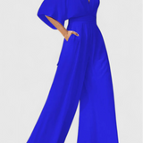 Isaura Mono Elegant cu Pantaloni Largi și Decolteu în Formă de V