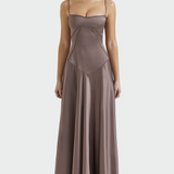 Silvija™ - Rochie Maxi Satinată cu Bretele Subțiri