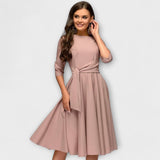 Ana - Rochie Midi Elegantă cu Curea în Talie
