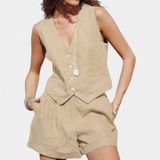 Jennifer Conjunto Vestă și Șorturi din In și Bumbac