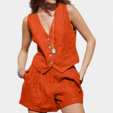 Jennifer Conjunto Vestă și Șorturi din In și Bumbac