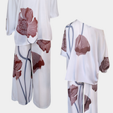 Sybella Set de Flori în Două Piese cu Umăr Descoperit și Pantaloni Drepți