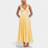 Rochie Maximă de Culoare Galbenă cu Spate Deschis