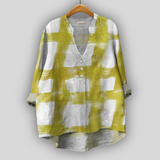 Sandra™ - Bluză din in Verde Mozaic