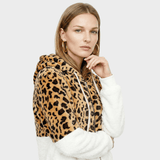 Lea - Pulover fleece cu glugă cu model de leopard