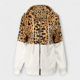 Lea - Pulover fleece cu glugă cu model de leopard