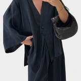 Eli set oversized cu top cu decolteu în V și pantaloni drepți