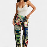 Pantaloni Drepți cu Talie Înaltă Arce cu Model Floral