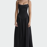 Silvija™ - Rochie Maxi Satinată cu Bretele Subțiri