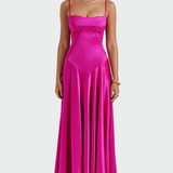 Silvija™ - Rochie Maxi Satinată cu Bretele Subțiri