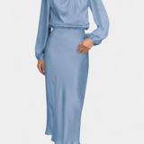 Rochie Maxi Cecila cu Guler Înalt și Detalii Florale