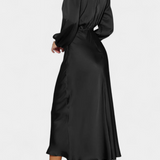 Rochie Maxi Cecila cu Guler Înalt și Detalii Florale
