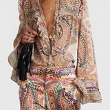 Bluză cu Volane și Model Vintage Paisley