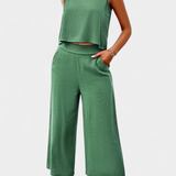 Compleu Lavinia Boho din in și bumbac cu top și pantaloni scurți