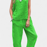Leona din in de bumbac, vestă și pantaloni
