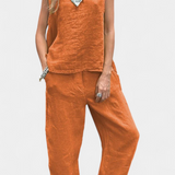 Leona din in, bumbac, vestă și pantaloni