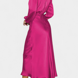 Rochie Maxi Cecila cu Guler Înalt și Detalii Florale