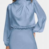 Rochie Maxi Cecila cu Guler Înalt și Detalii Florale
