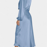Rochie Maxi Cecila cu Guler Înalt și Detalii Florale