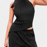 Pilarica Set Plisat cu Top Asimetric și Pantaloni Fluturând