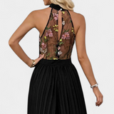 Maruja Mono Palazzo cu Broderie Florală și Dantelă Transparentă