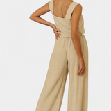 Pascuala Set din Două Piese din In cu Bluză Fără Mâneci și Pantaloni Fluturând